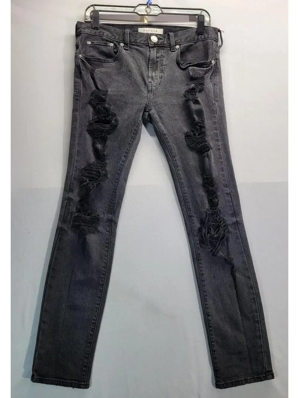 PacSun Jeans Men's 30x30 Black Dark Wash Stacked Distroyed Skinny Jeans